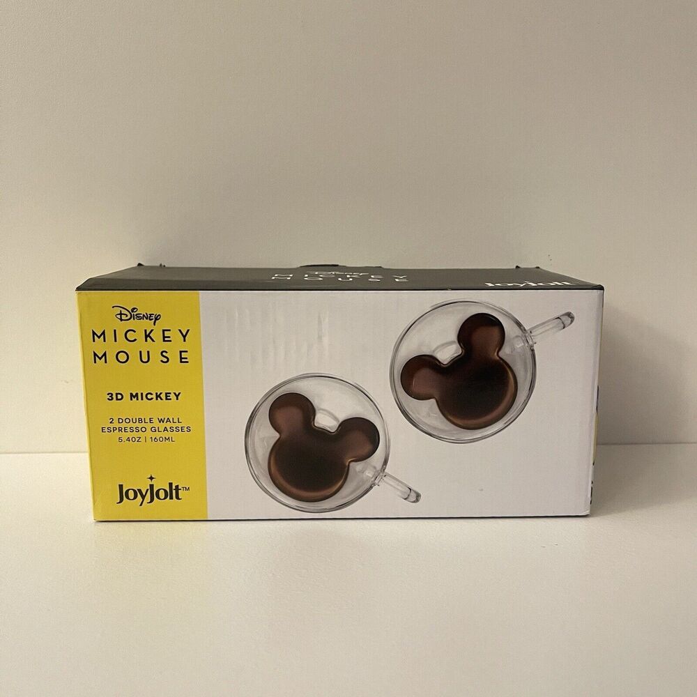JoyJolt Disney Mickey Mouse Double Wall Espresso Cups - 5.4 oz - Set of 2 New